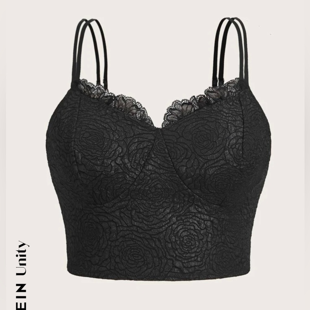 SHEIN Unity Lace Trim Jacquard Cami Crop Top 1XL